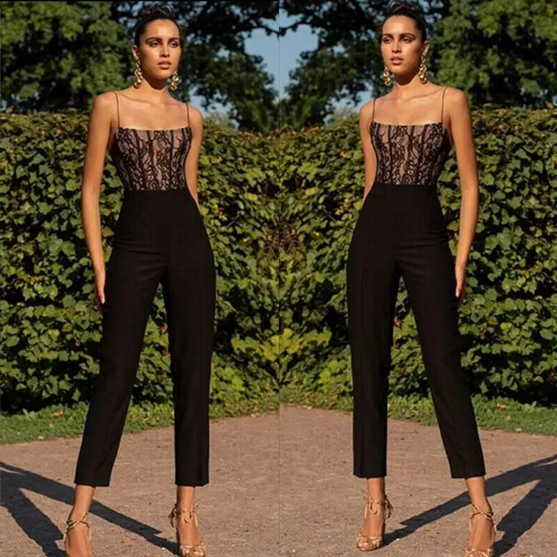 

Sexy Summer Womens Summer Lace Jumpsuit Sleeveless Slim Party Straight Leg Long Romper