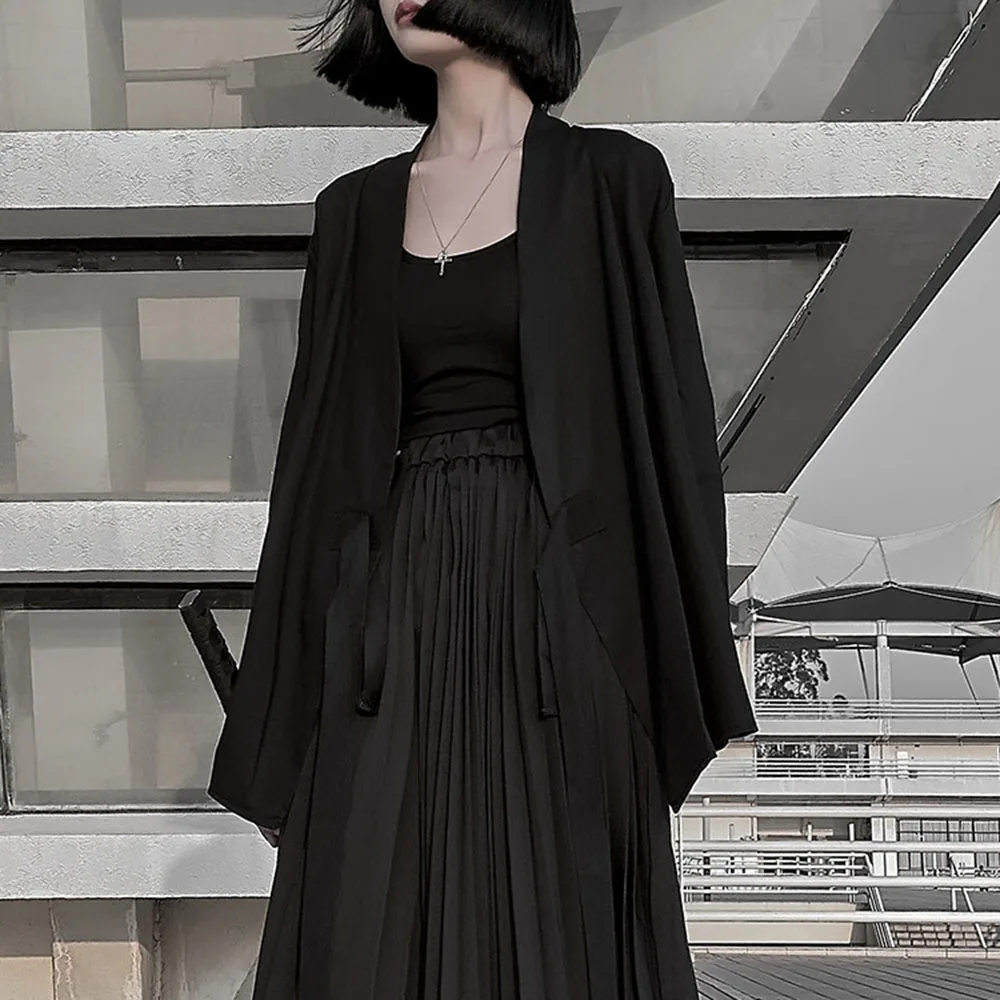 Новинка 2020 Харадзюку черное пальто Женская Готическая мода на шнуровке