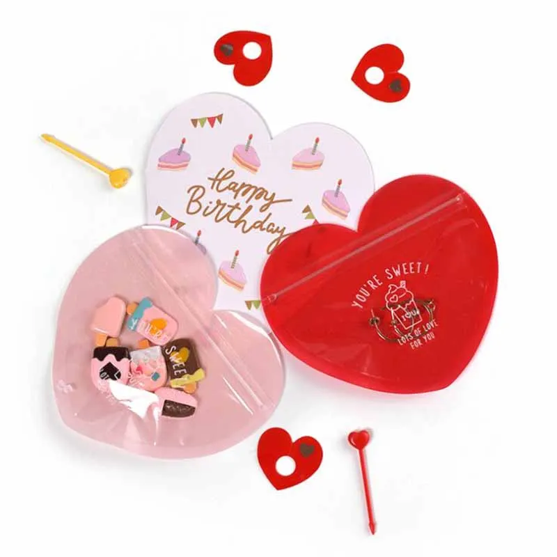 

10 Pcs 12.5x11cm heart shape small size Plastic Bag Sweet Heart Jewelry Bag Lovely Heart Creative Candy Cookie Bag Gift Bag