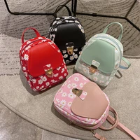 flower small backpack womens cute pu leather backpack zipper design phone bag multi function small bag