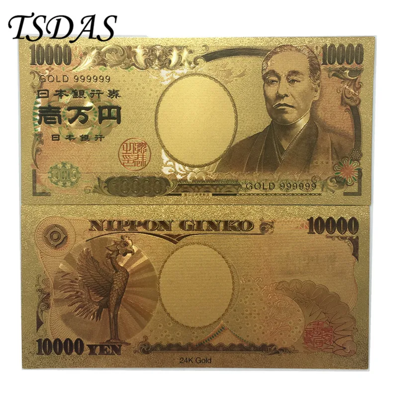 100 шт./лот 10000 иен золотые разноцветные двойные дизайнерские японские банкноты 24K