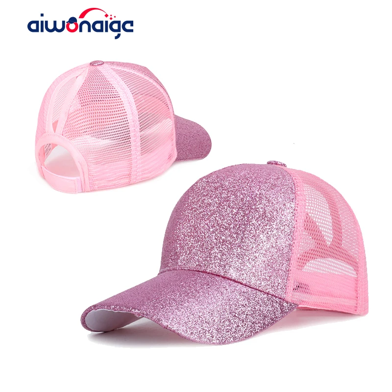 

High ponytail solid color baseball caps ladies summer mesh cap adjustable high quality outdoor sunshade truck driver caps bone