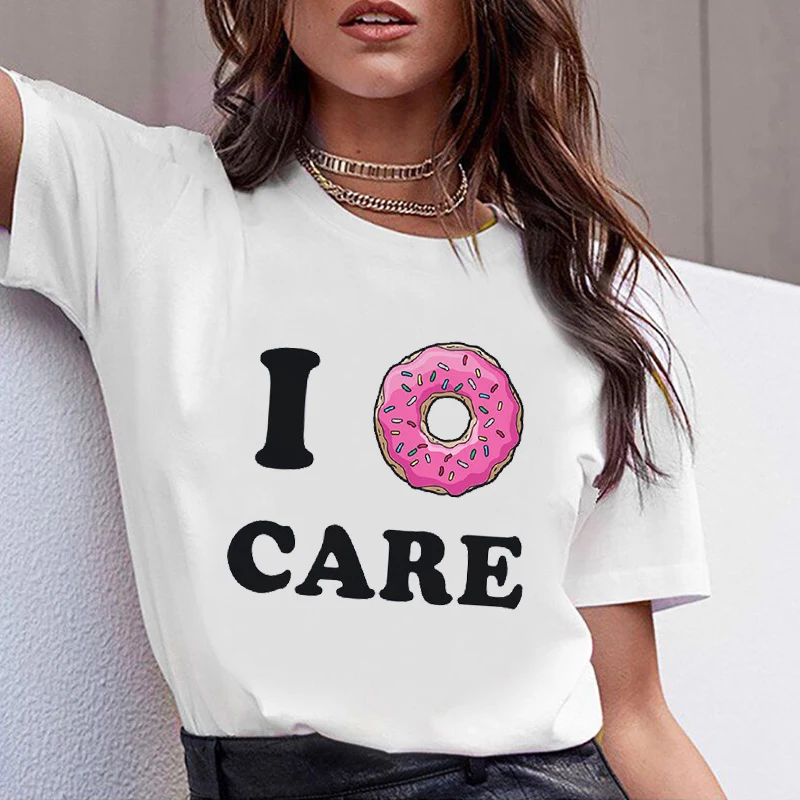 Женская модная одежда футболка с буквенным принтом пончики Love Care повседневная