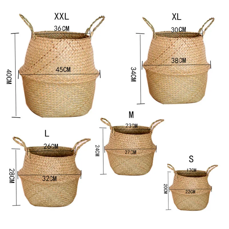 

Seagrass Wickerwork Basket Rattan Hanging Flower Pot Dirty Laundry Hamper Storage Baskets 5 Sizes 2021 New Year Decorations