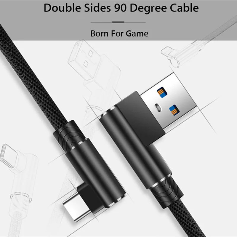 90 градусов быстрая зарядка usb type C кабель 2 м 3 для Xiaomi mi 9 8 9t se Max x 2S A3 A2 black shark redmi note 7