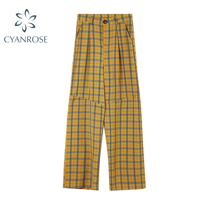 Корейская уличная Стиль Ретро клетчатые штаны для женщин 2021 Лето Harajuku ins с