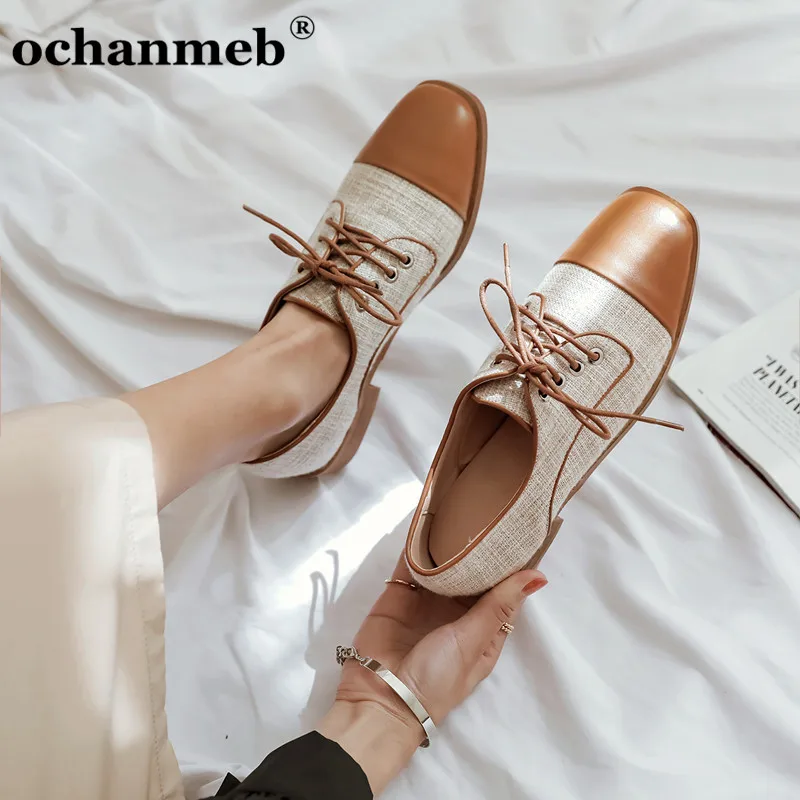 

Женские туфли-Дерби ochanmeb, на плоской подошве, в клетку, Размеры 33-45, для ранней весны, 2021