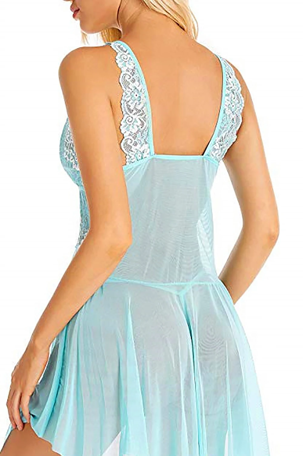 

Size L Women Lingerie Ladies Sexy Sleepwear Dress Lace Deep V Nightie Set