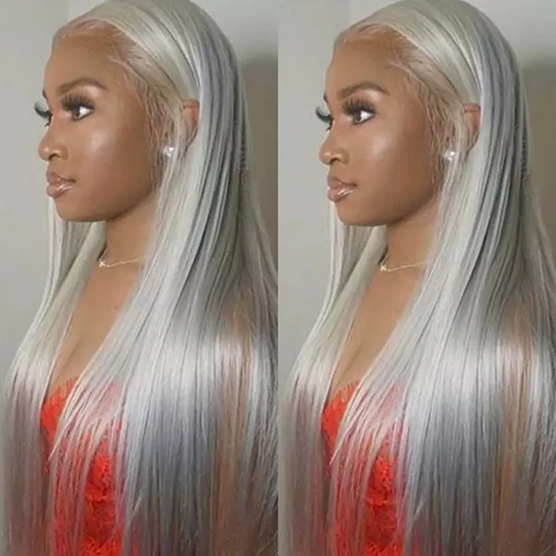 YEZ серая кружевная Передняя парик из человеческих волос 40 дюймов Hd Прозрачная 4x4
