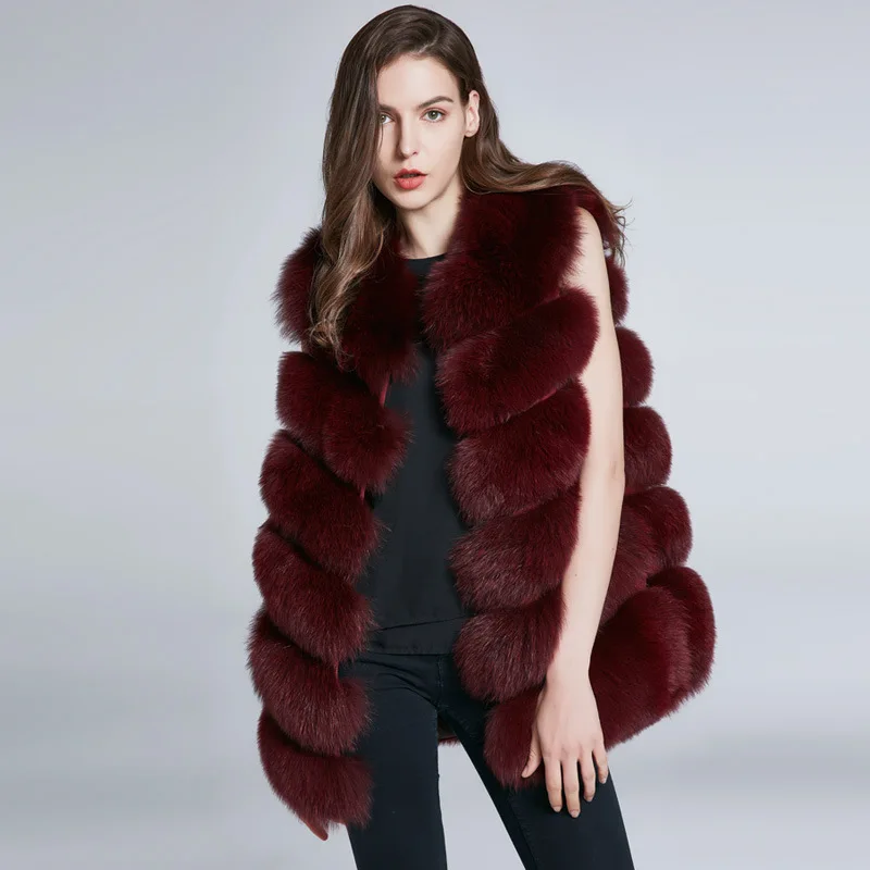 

Natural fox fur vest sleeveless jacket fashion fur women's slim warm jacket ladies all-match fox fur jacket mid-length vest 2021