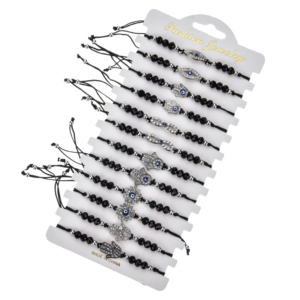 12 шт./лот женский браслет с кристаллами в стиле бохо Бесконечность любовь хамса