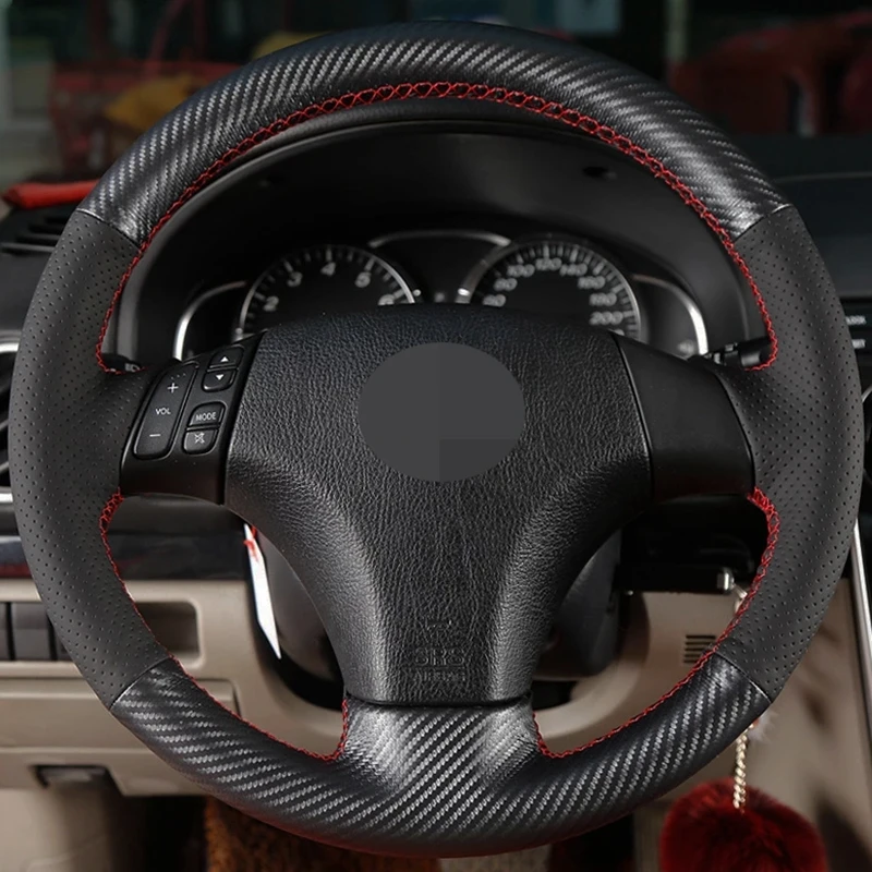 

Car Steering Wheel Cover Hand-Stitched Carbon Fiber Black Suede For Mazda 3 Mazda 5 Mazda 6 2003 2004 2005 2006 2007 2008 2009