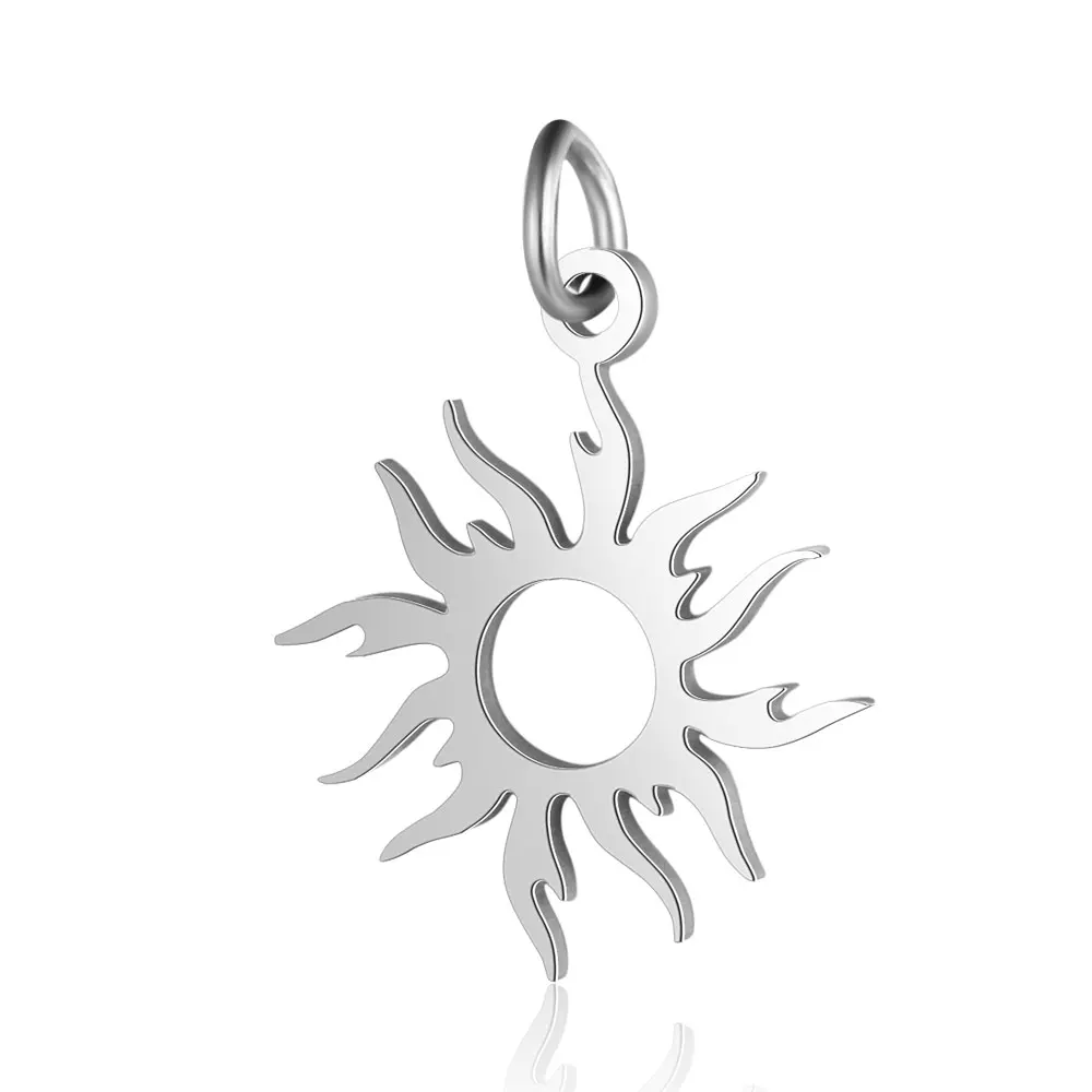 

5pcs 201 Stainless Steel Sun Pendants For Necklaces Bracelets Jewelry Making DIY Accessories, 17x16x1mm, Hole: 3mm