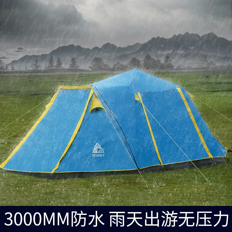 HEwolf outdoor one room one hall multi-person tent field camping, 4-5 people automatic tent four door camping tent have one pole