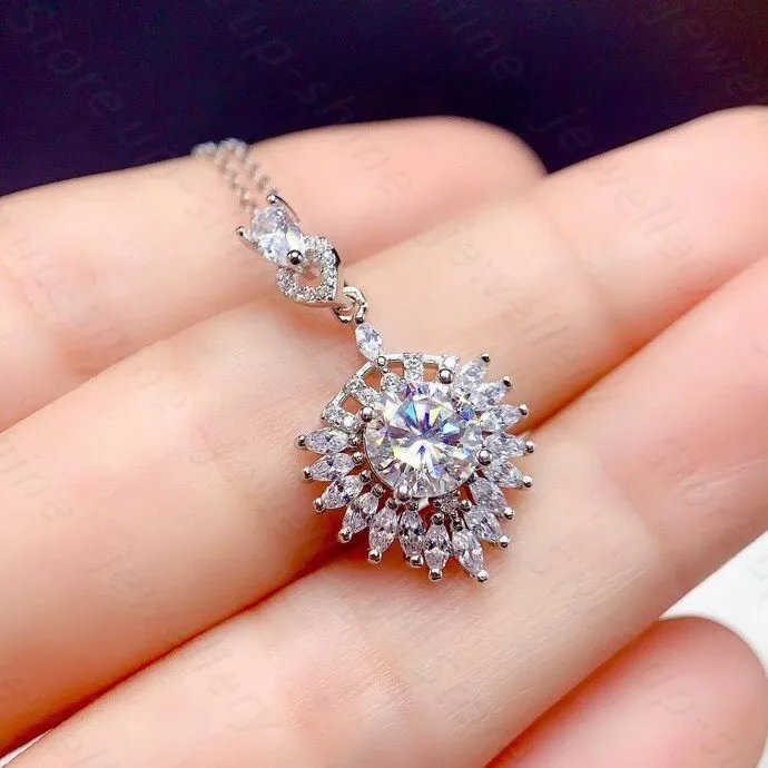 

Mosan necklace women's fine 925silver Platinum 1 carat 6.5*6.5mm 45cm pendant Birthday gift girlfriend gift