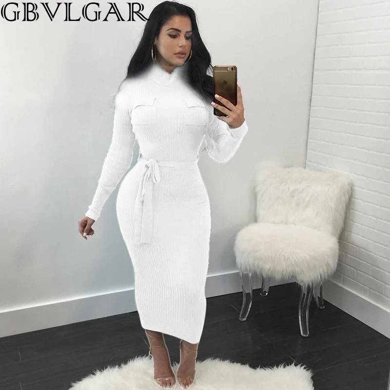 

Women Long Sleeve Lace-up Pocket Skinny Slim Maxi Long Dress Sexy Bodycon Bottom Pencil Dresses Solid Color Autumn Winter Dress