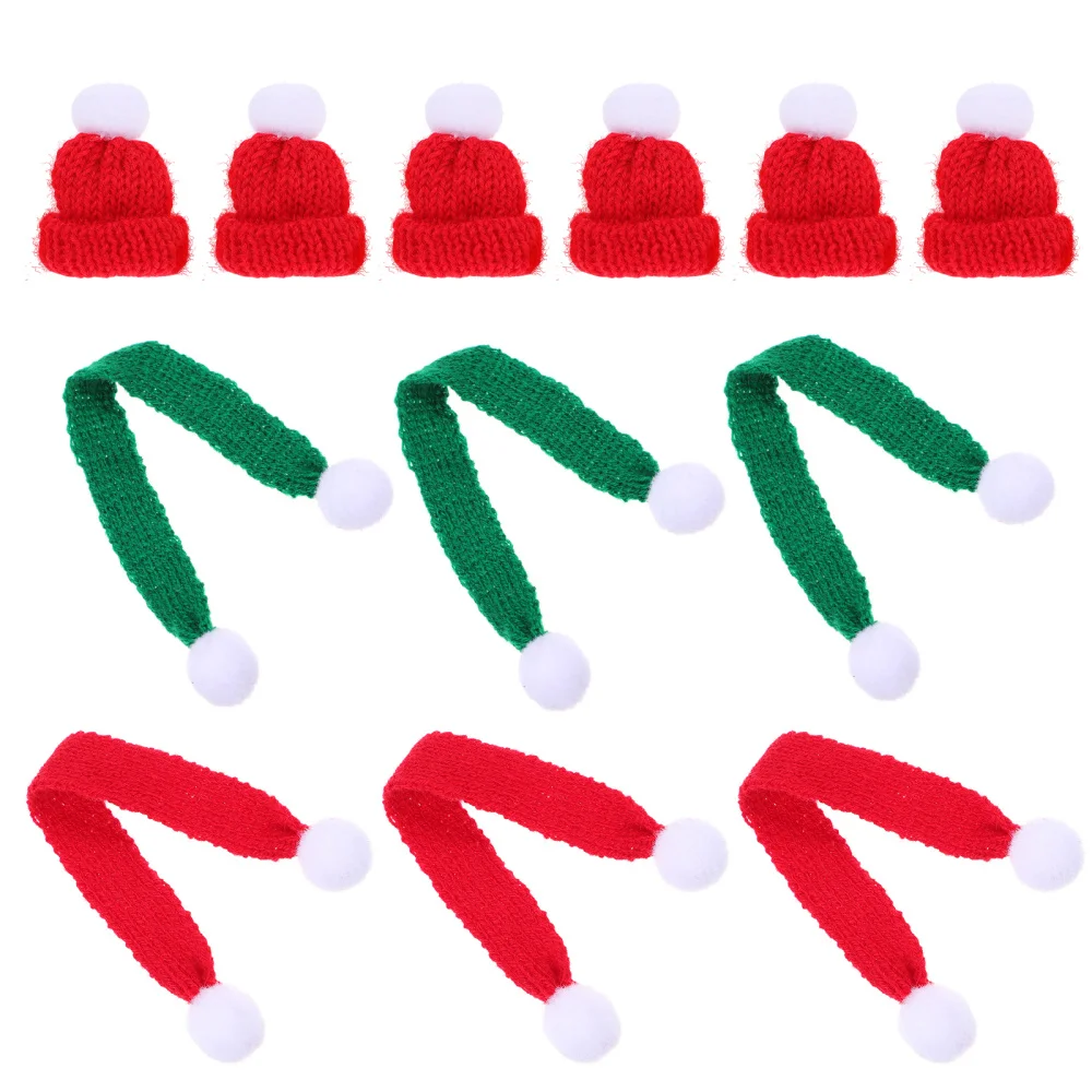 

Набор из 12 милых рождественских мини-шарфов и шапок Санта-Клауса, красная бутылочка с орнаментом