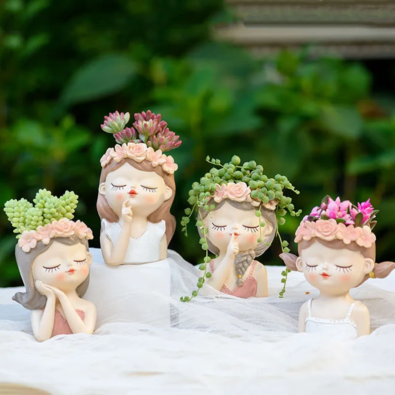 cartoons beauty human head sculpture vase lady small fresh portrait flower pots home storage organization decorative accessories free global shipping