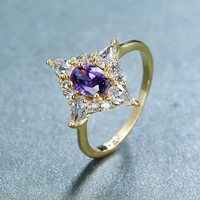 trendy women ring 925 silver jewelry with amethyst zircon gemstone gold color finger rings accessories for wedding party gift