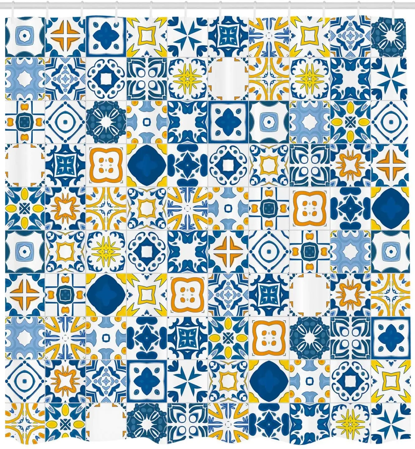 Желтая и синяя занавеска для душа мозаика португальский Azulejo средиземноморский