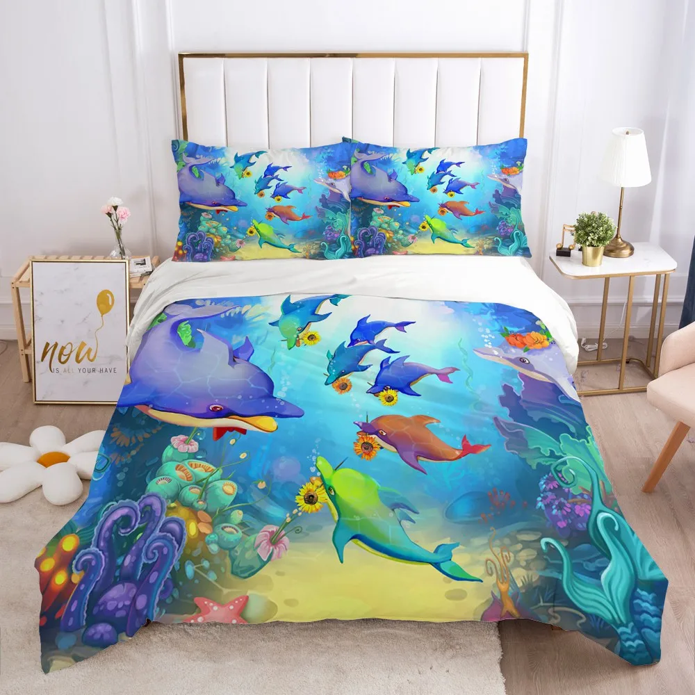 

Children Bedding Set for Kids Crib Boys Girls Baby Luxury Cartoon Duvet Cover Set Pillowcase Comforter Quilt Cover Single ocean