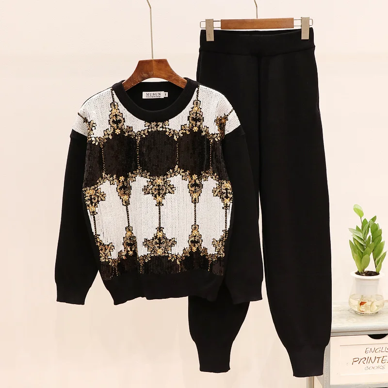 Новинка зимы 2020 Женский комплект 2 шт. вязаный свитер с длинным рукавом и