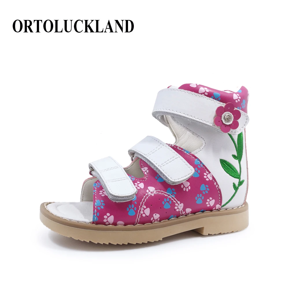 Многоцветный Ortoluckland/новая детская обувь; детская кожаная ортопедическая обувь; вышитые сандалии для девочек; Водонепроницаемая платформа; Детские ботильоны - Цвет: Многоцветный