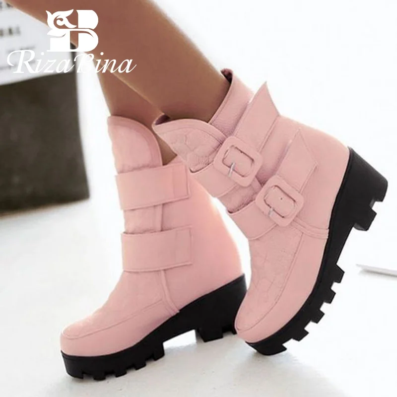 RIZABINA/женские полусапожки на плоской подошве Теплые зимние сапоги до середины