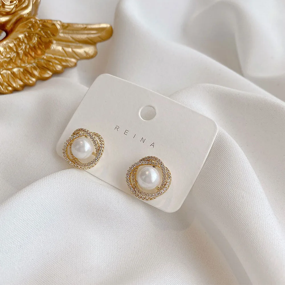 

1 Pair Fashion Crystal Rhinestones Flower Pearl Earrings Ear Stud Jewelry Zircon Pearl Crystal Rhinestones Nice Romantic Gift