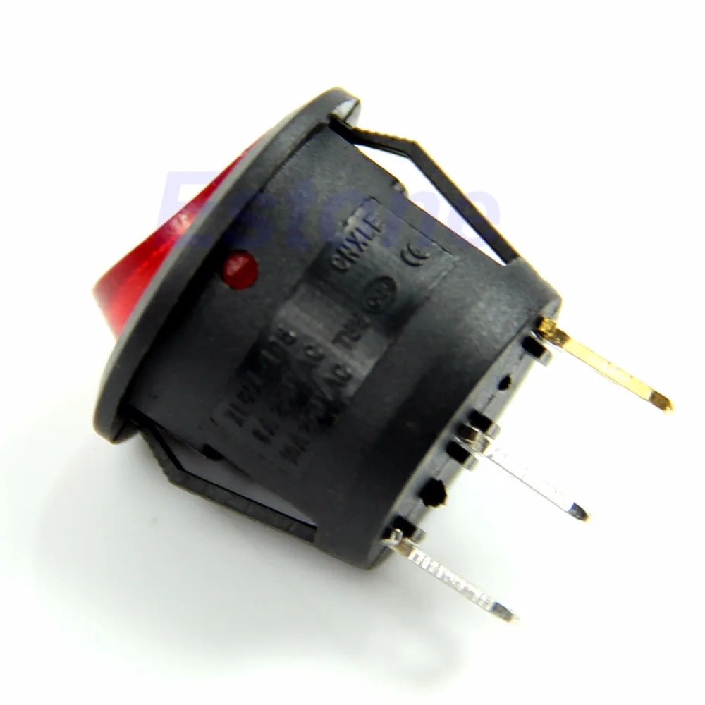Переключатель переменного тока 6A/250V Красный светильник ВКЛ ВЫКЛ SPST круглую