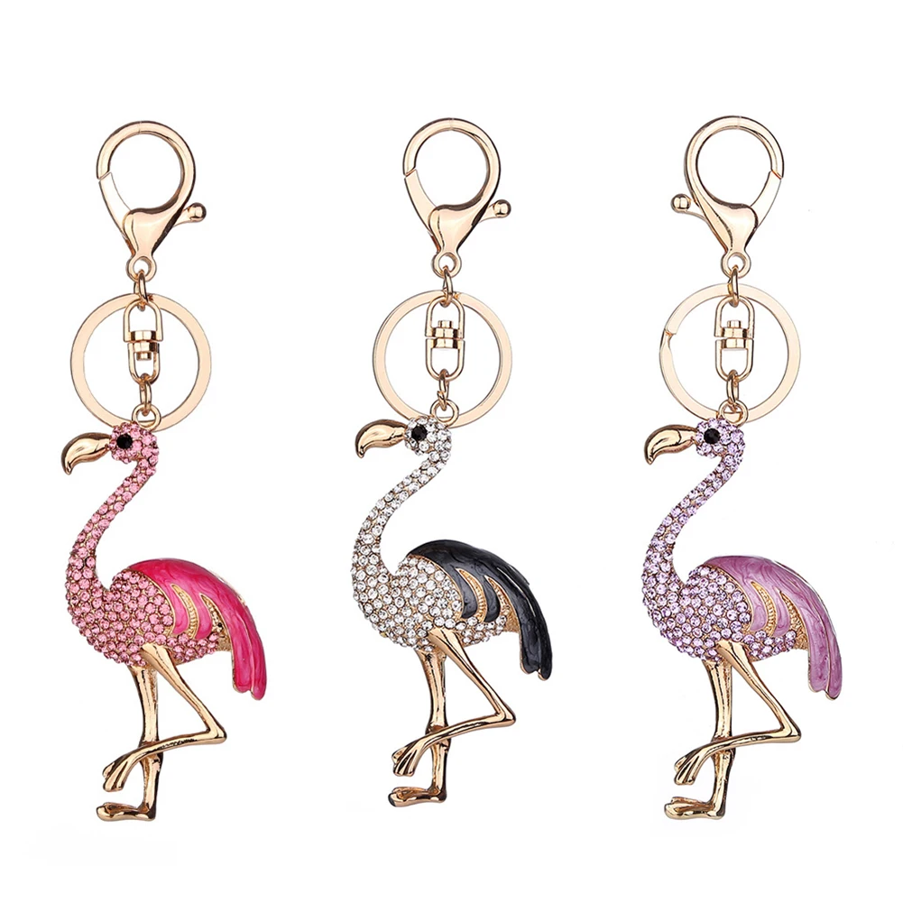 Блестящие стразы в форме фламинго милый автомобильный брелок подвеска для