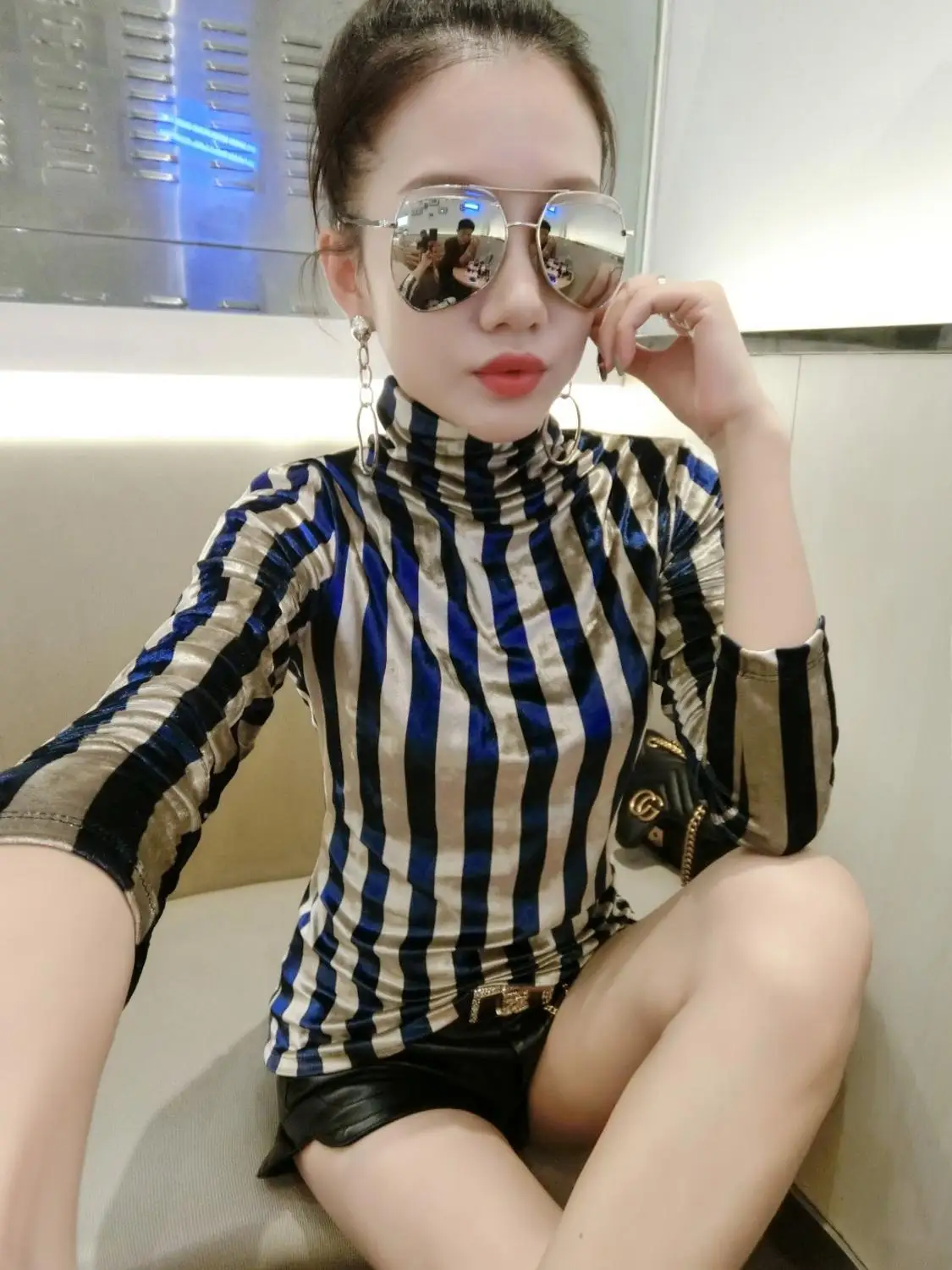 

2020 New Spring Summer European Clothes T-shirt Fashion Print Striped Women Pleuche Tops Ropa Mujer Bottoming Shirt Tees T02304