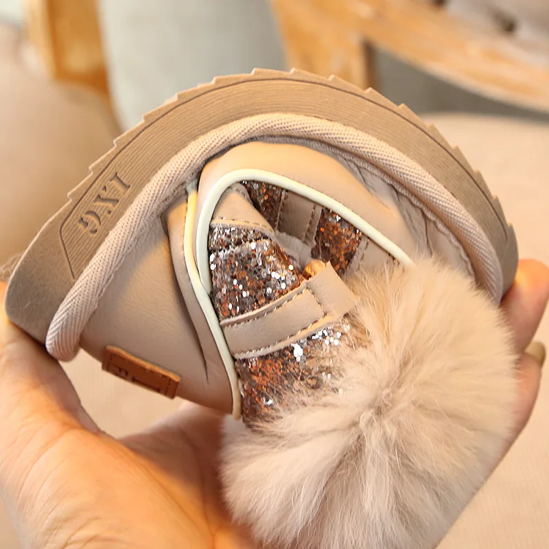 Scsech/зимние ботинки для девочек с блестками и кроличьим мехом мягкие мальчиков