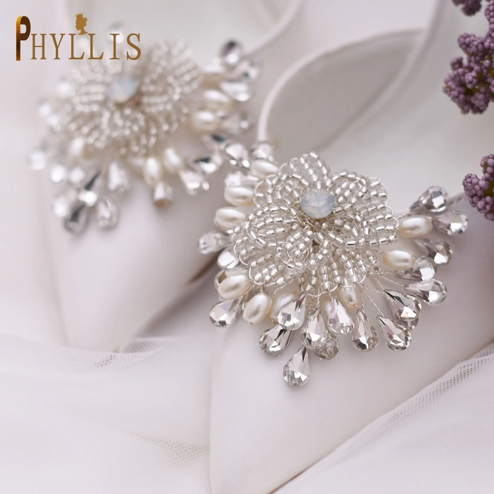 Зажимы PHYLLIS GX12 в форме цветка с кристаллами на высоких каблуках для невесты