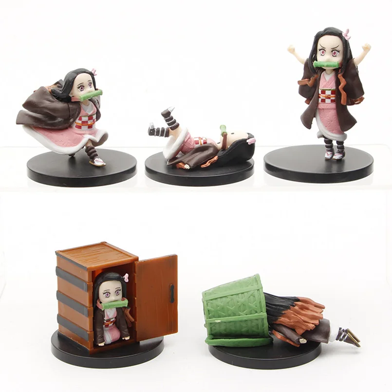 

5pcs Q version Anime Demon Slayer Figure Kamado Nezuko Kamado Tanjirou Zenitsu Car decoration PVC Action Figure Toys Kid Gift