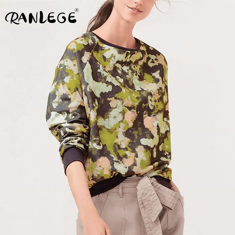 RANLEGE осенние повседневные толстовки с принтом Женская толстовка длинным рукавом