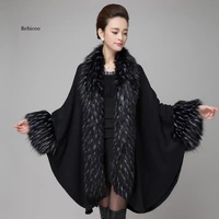 autumn winter new elegant knitted shawl cape imitation raccoon dog fur ladies cardigan fur coat