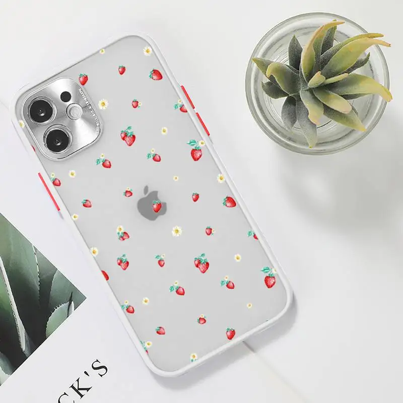 

Pink red strawberry cartoon fruit art Phone Case Clear matte transparent For white iPhone 7 8 x xs xr 11 12 pro plus max mini