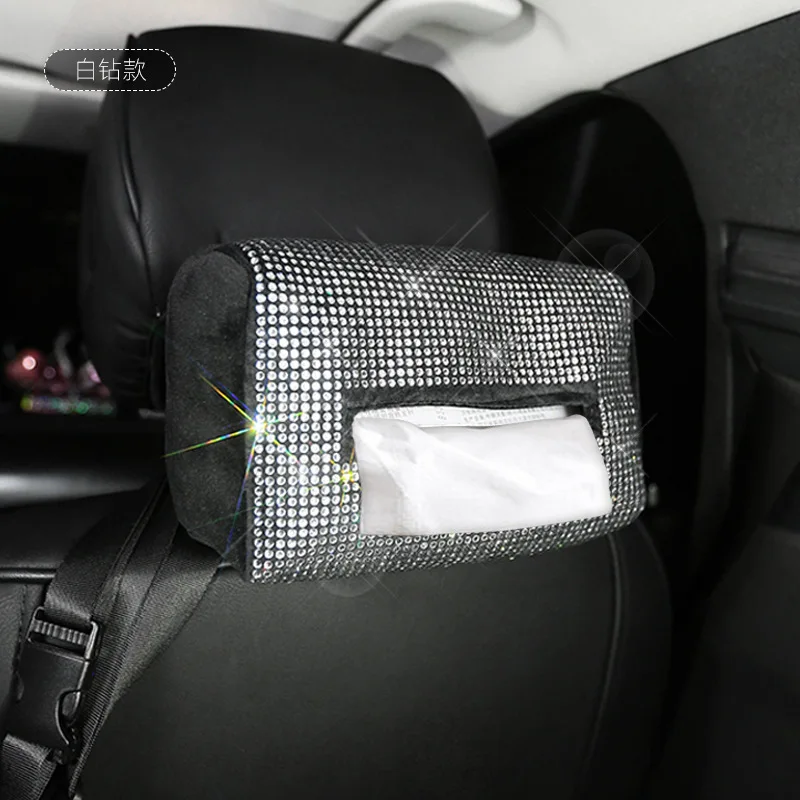 

7 Color Rhinestone Car Tissue Box Seat Back Hanger Tissue Paper Case Diamond Auto Sunshade Tissue Holder Car Accessories