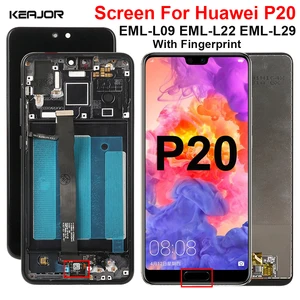 lcd screen for huawei p20 eml l29 l09 l22 display with fingerprint 10 touch screen digitizer replacement for huawei p 20 p20 lcd free global shipping