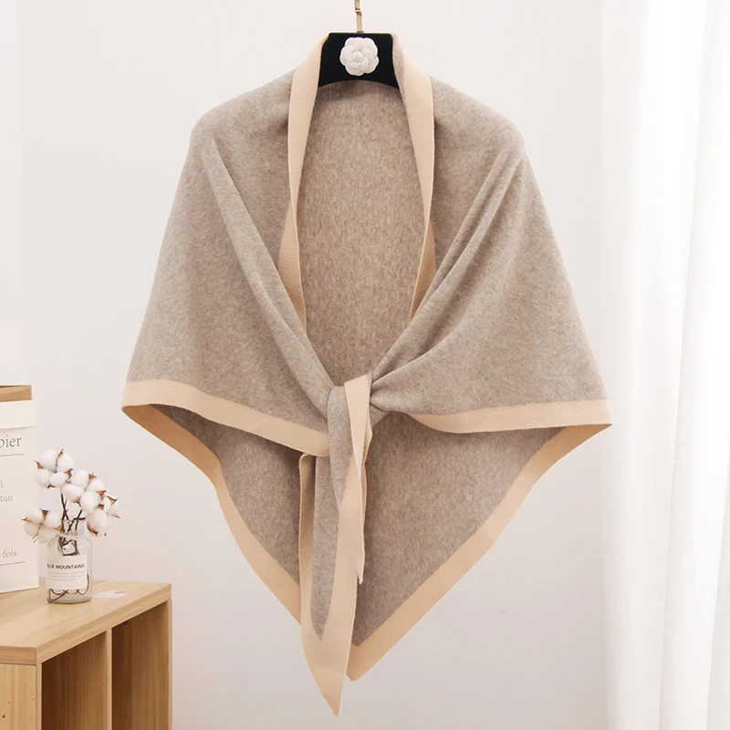 Осенняя вязаная теплая шаль женское пончо большой треугольный шарф для женщин