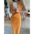 Летнее однотонное элегантное Плиссированное облегающее платье, винтажное желтое платье на бретелях, 2021
