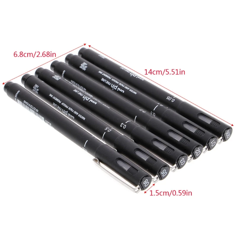 

6pcs Drawing Pen Ultra Fine Line 005 01 02 03 05 08 Needle Point Painting Pens R91A