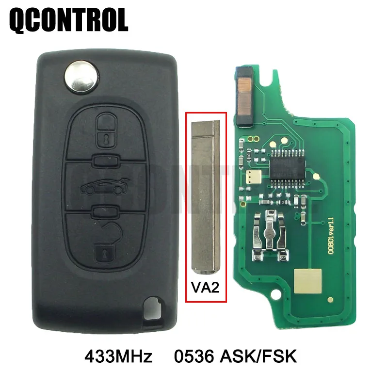 Пульт дистанционного управления QCONTROL 433 МГц для PEUGEOT 207 208 307 308 408 Partner ID46 CE0536 ASK/FSK 3