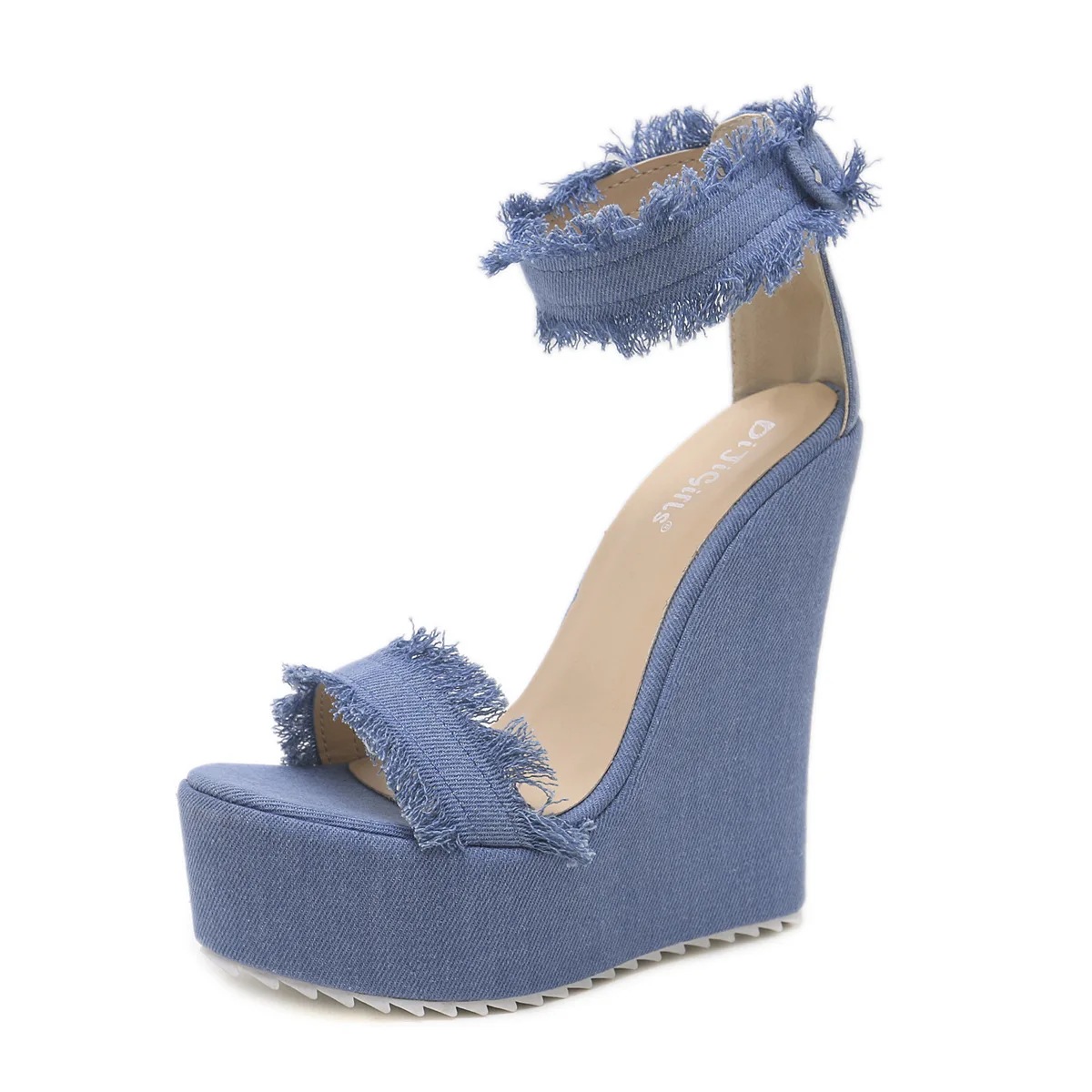 

Akexiya 2021 Denim Sandals Summer Roman Sandals High Quality Wedges High Heels Peep-Toe Platform Shoes Woman Open Toe Shoes