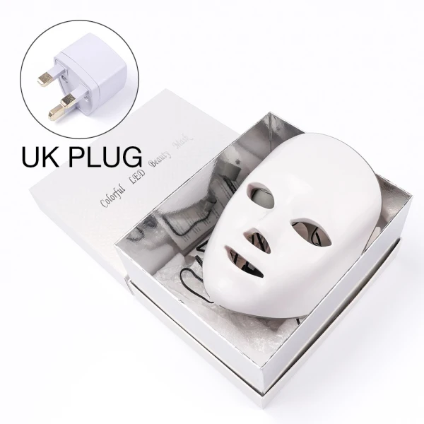 UK Plug Box 7 цветов светильник светодиодный маска для лица Омоложение кожи уход за лицом Лечение Красота анти акне терапия отбеливание светодиодный Фотон Маска для лица - Цвет: UK Plug Box