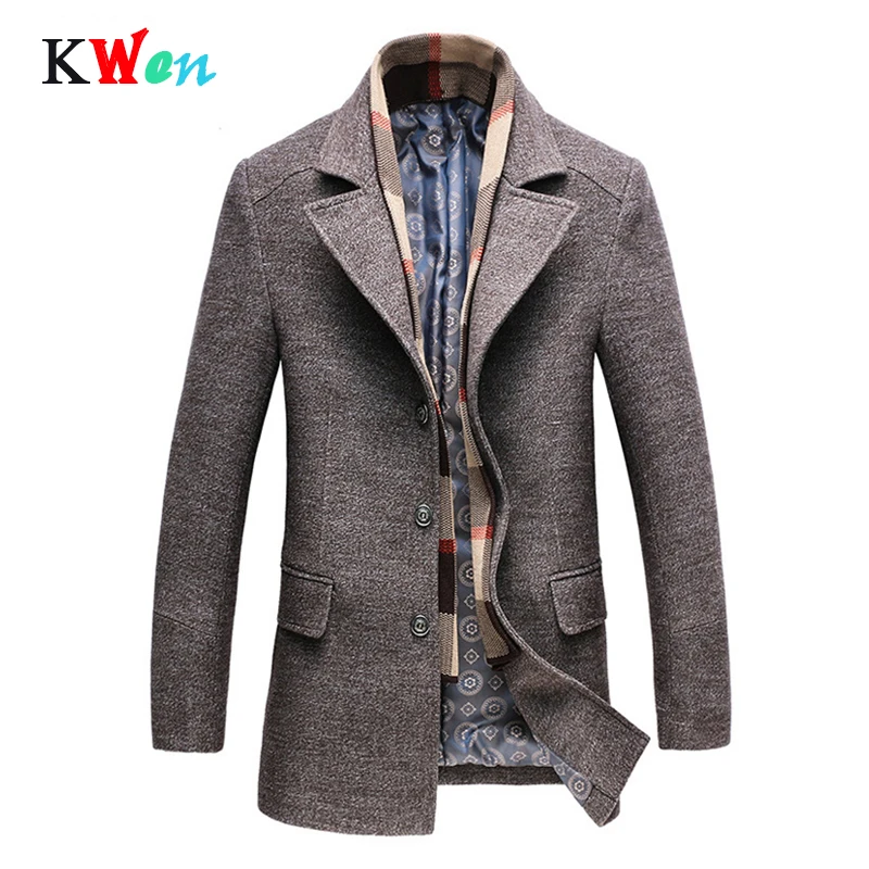 Мужской шерстяной Тренч повседневное длинное плотное пальто в деловом стиле