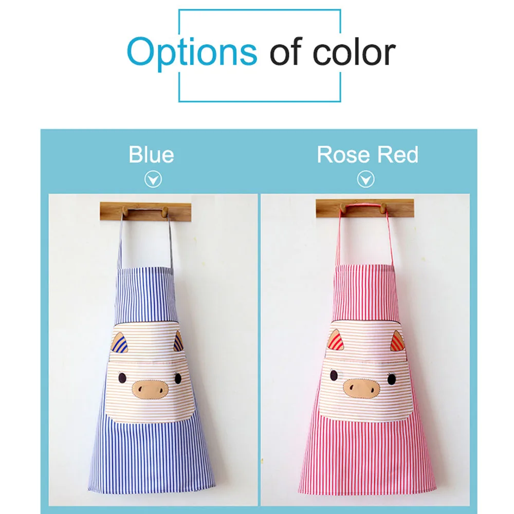 

Kitchen Apron Cooking Bib Apron with Front Pocket Cute Cartoon Stripe Household Apron for Home Cooking Baking BBQ