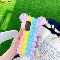 pop fidget toys push bubble silicone beans case for iphone 6 6s 7 8 plus x xr xs 11 12 13 pro max cartoon bear cover with strap