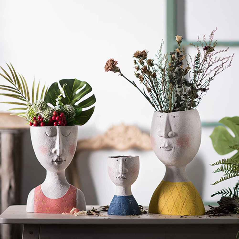 

Resin Character Portrait Flower Pot Succulents Plant Pot Abstract Human Face Flower Pot Home Desktop Vase Micro Landscape Decor